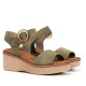 Sandalias cuña Fluchos nido verdes con hebilla efecto carey - Querol online