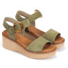 Sandalias cuña Fluchos nido verdes con hebilla efecto carey