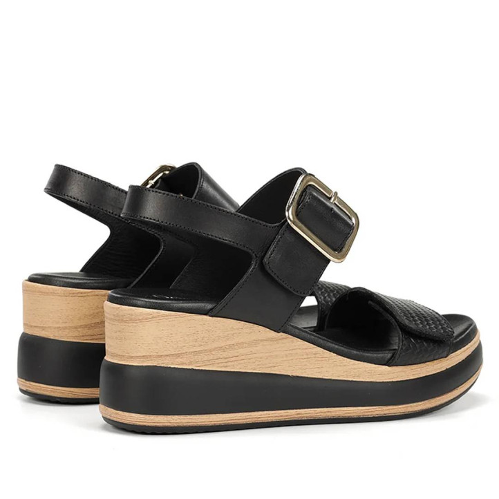 Sandalias cuña Fluchos prince negras con cierre de hebilla y velcro - Querol online