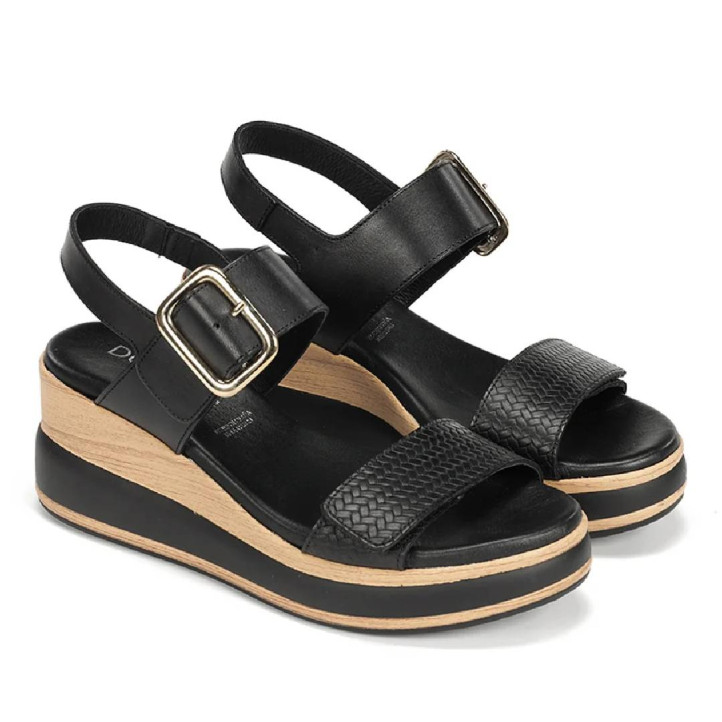 Sandalias cuña Fluchos prince negras con cierre de hebilla y velcro - Querol online