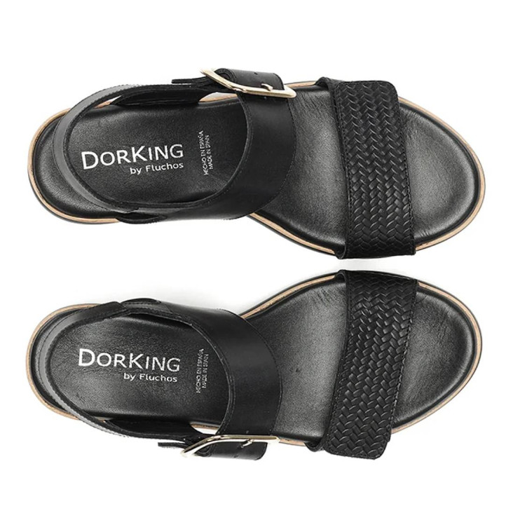 Sandalias cuña Fluchos prince negras con cierre de hebilla y velcro - Querol online