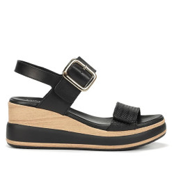 Sandalias cuña Fluchos prince negras con cierre de hebilla y velcro - Querol online