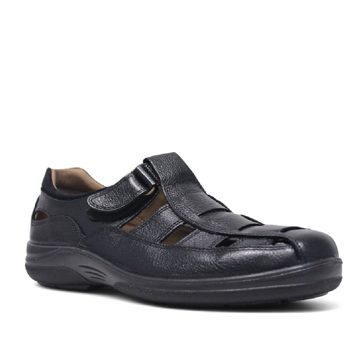 Sandalias Luisetti negras de piel estilo cangrejera cierre con velcro - Querol online