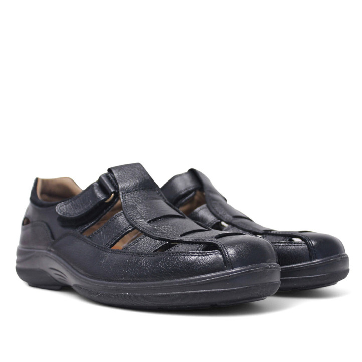 Sandàlies Luisetti negres de pell estil sandalia de riu tancament amb velcro - Querol online