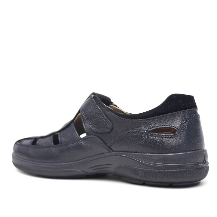 Sandalias Luisetti negras de piel estilo cangrejera cierre con velcro - Querol online