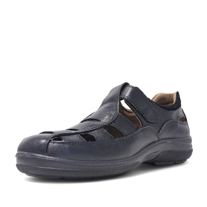 Sandalias Luisetti negras de piel estilo cangrejera cierre con velcro - Querol online