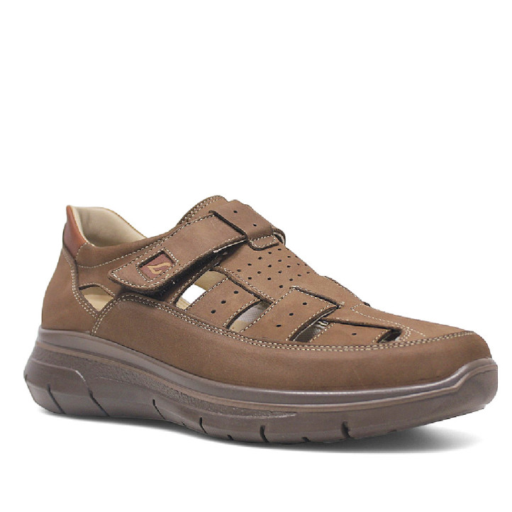 Sandalias Luisetti marrones de piel estilo cangrejera cierre con velcro - Querol online