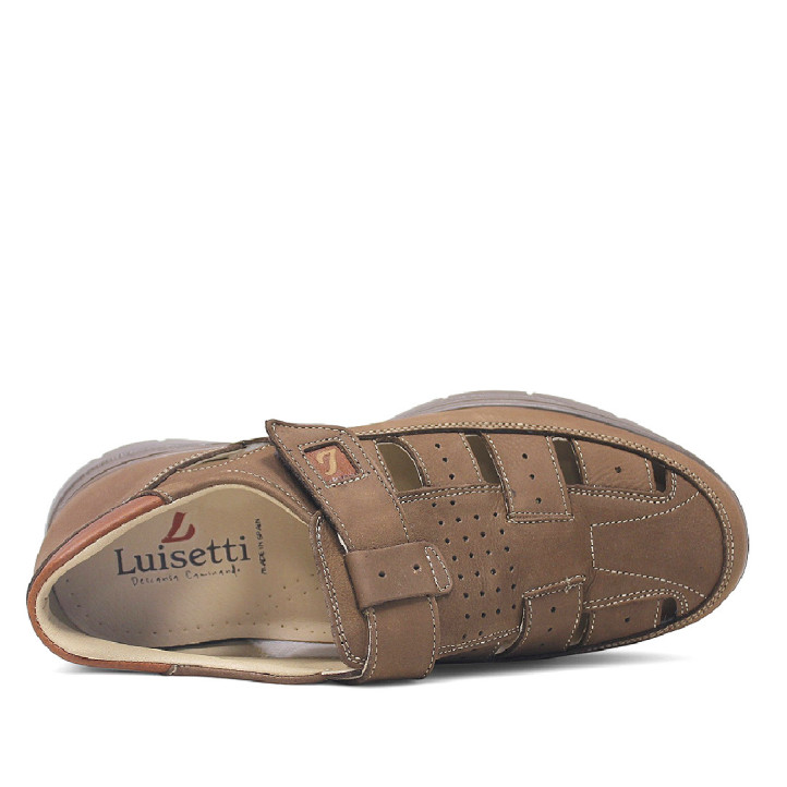 Sandalias Luisetti marrones de piel estilo cangrejera cierre con velcro - Querol online