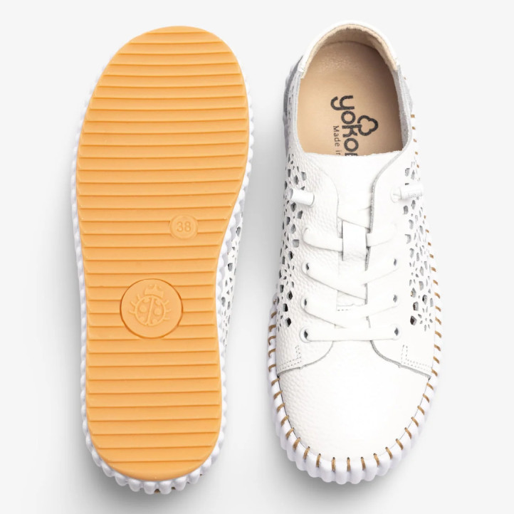 Zapatos planos Yokono vanna 002 blancas con pespunte en la suela - Querol online