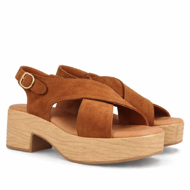 Sandalias tacón Marila oder suede tan tacón madera - Querol online