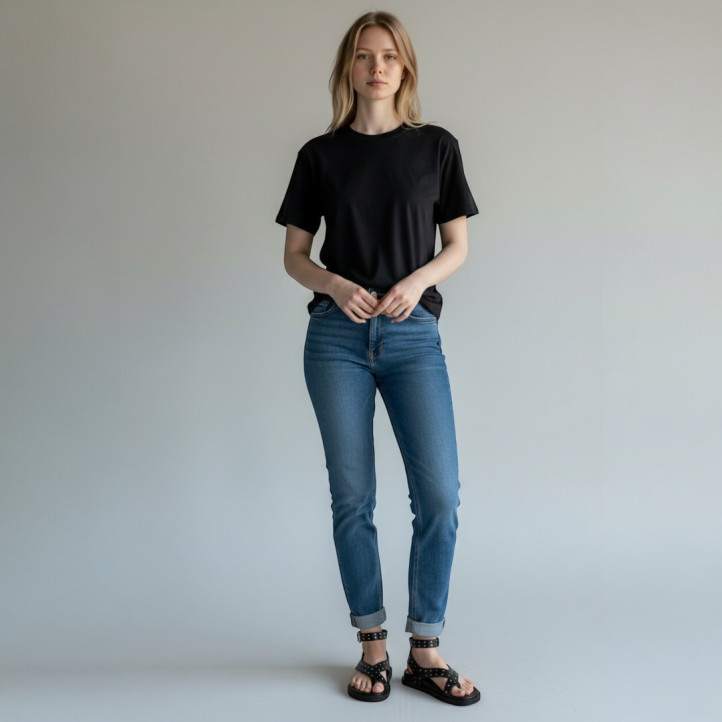 Sandàlies planes Querol negres amb tatxes i tires al dit i tormell - Querol online