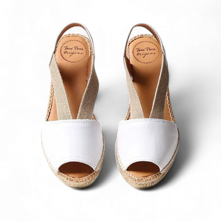 Alpargatas planas TONI PONS etna blancas con elásticos de piel - Querol online