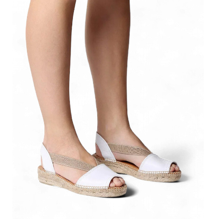 Alpargatas planas TONI PONS etna blancas con elásticos de piel - Querol online