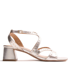 Sandalias tacón Gioseppo platino con tachuelas watate - Querol online