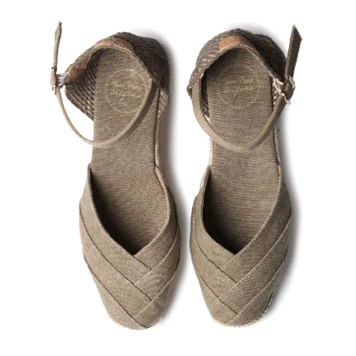 Alpargatas cuña TONI PONS clara caqui en lona de algodón - Querol online