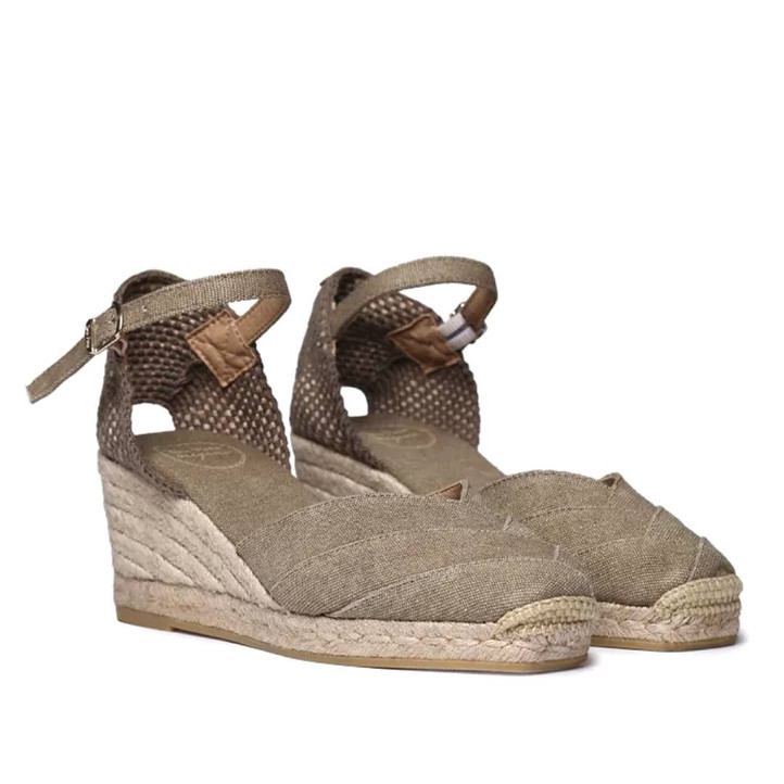 Alpargatas cuña TONI PONS clara caqui en lona de algodón - Querol online