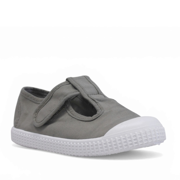sabatilles lona Querolets grises verdoses estil pepito amb velcro i sola blanca - Querol online
