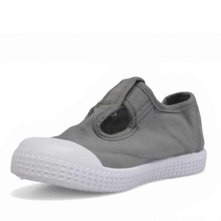 sabatilles lona Querolets grises verdoses estil pepito amb velcro i sola blanca - Querol online