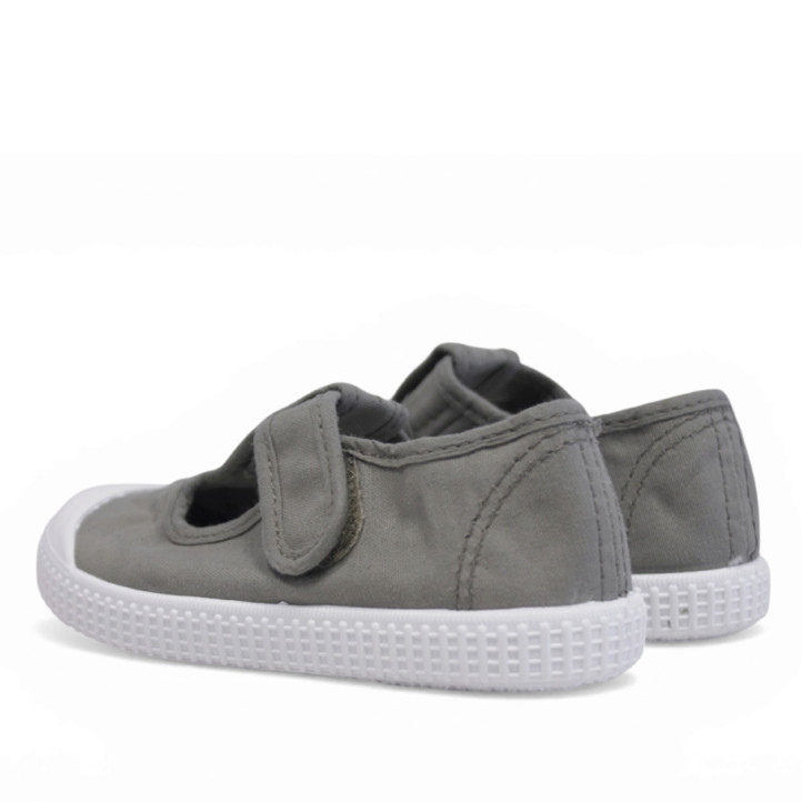 Zapatillas lona Querolets grises verdosas estilo pepito con velcro y suela blanca - Querol online