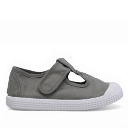 sabatilles lona Querolets grises verdoses estil pepito amb velcro i sola blanca - Querol online