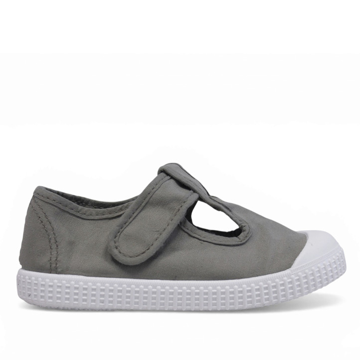 sabatilles lona Querolets grises verdoses estil pepito amb velcro i sola blanca - Querol online