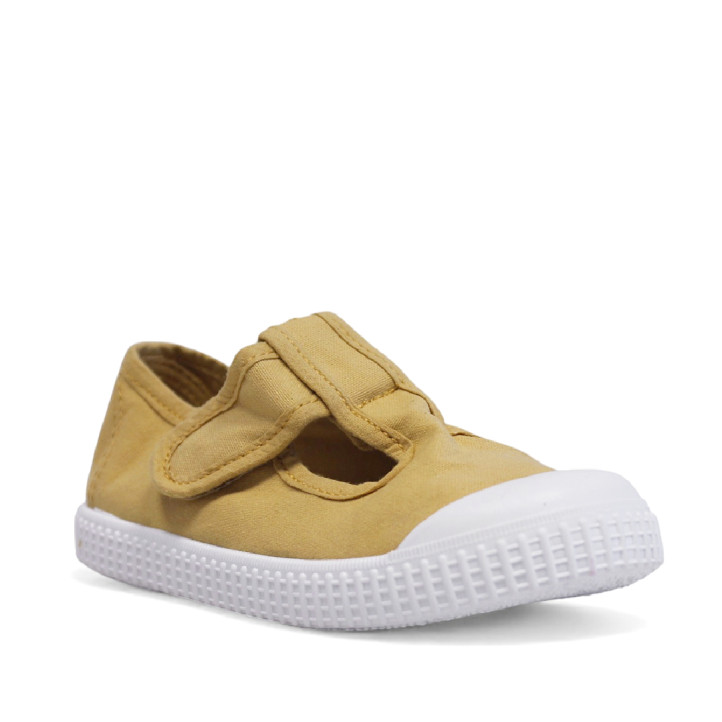Zapatillas lona Querolets amarillas estilo pepito con velcro y suela blanca - Querol online
