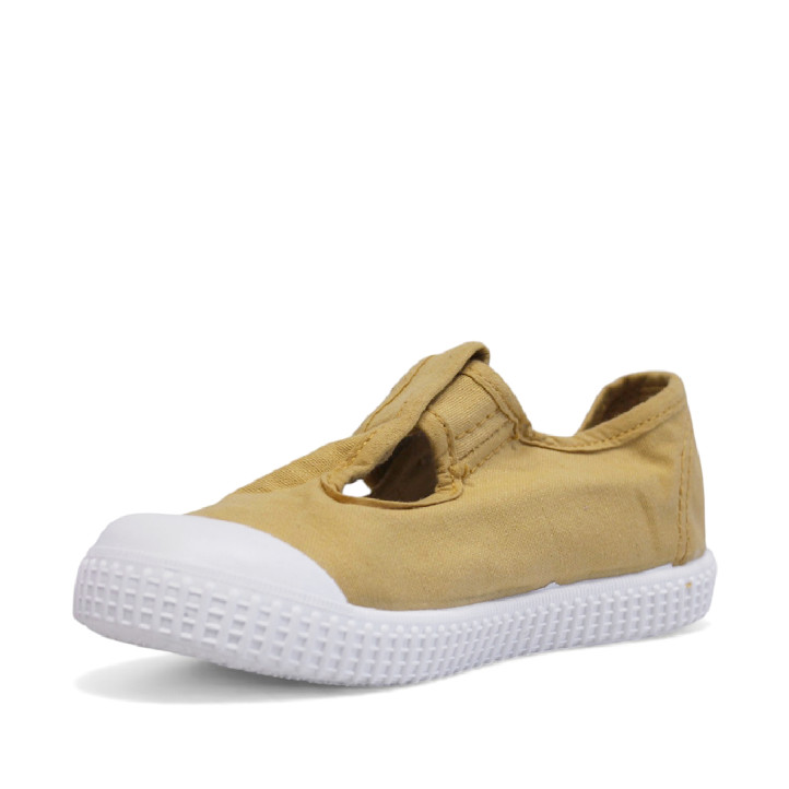 Zapatillas lona Querolets amarillas estilo pepito con velcro y suela blanca - Querol online