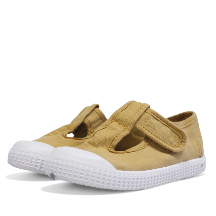 Zapatillas lona Querolets amarillas estilo pepito con velcro y suela blanca - Querol online