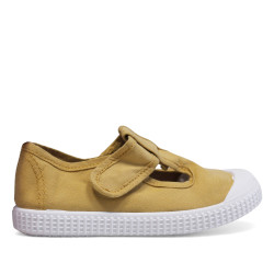 Zapatillas lona Querolets amarillas estilo pepito con velcro y suela blanca - Querol online