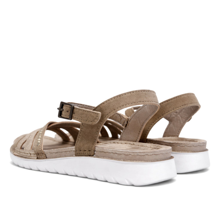 Sandàlies planes In Blu marrons amb tires brillants i aplics - Querol online