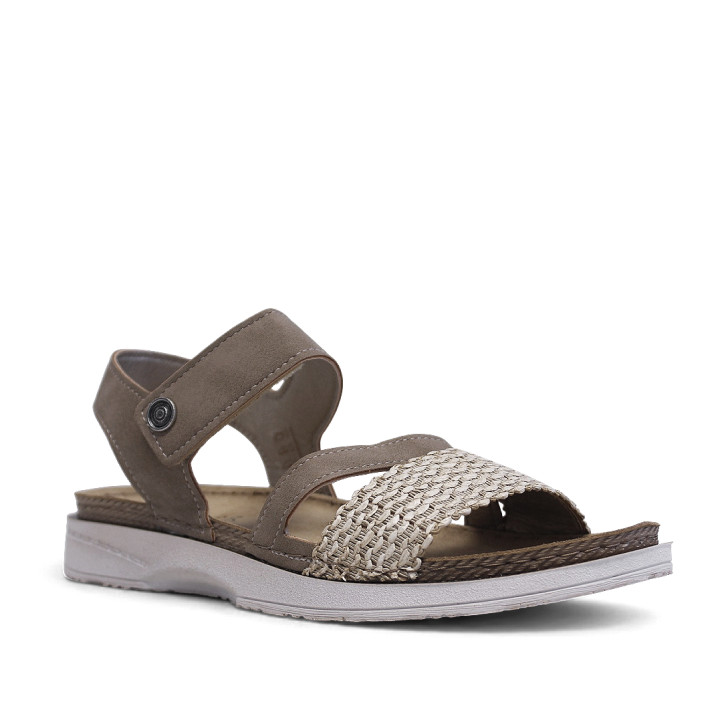 Sandalias planas In Blu marrones con pala trenzada y cierre de velcro - Querol online