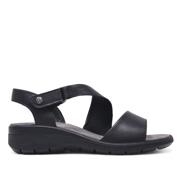 Sandalias planas Imac negras con tira asimétrica y cierre de velcro - Querol online