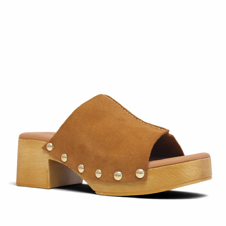 Sandalias tacón Redlove emi marrones con costura central y tachuelas - Querol online