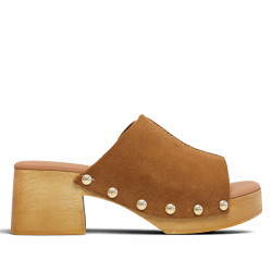 Sandalias tacón Redlove emi marrones con costura central y tachuelas - Querol online