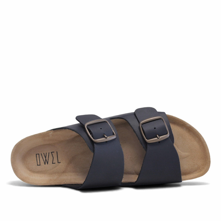 Sandalias Owel porto negras con doble hebilla tipo bio - Querol online