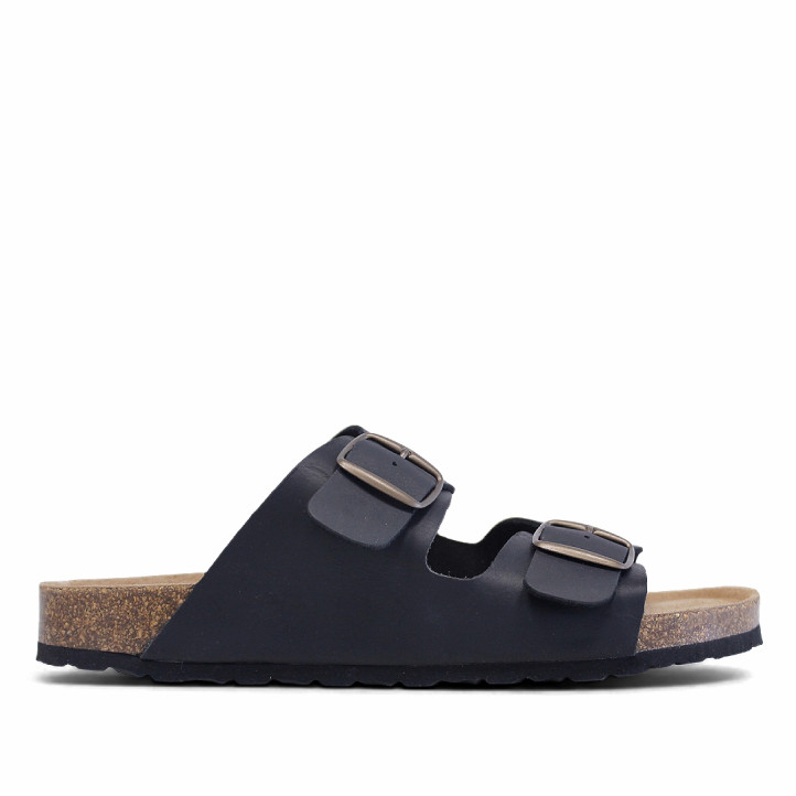 Sandalias Owel porto negras con doble hebilla tipo bio - Querol online
