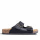 Sandalias Querol estilo bio negras con doble hebilla y suelo efecto corcho - Querol online