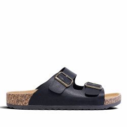 Sandalias Querol estilo bio negras con doble hebilla y suelo efecto corcho - Querol online
