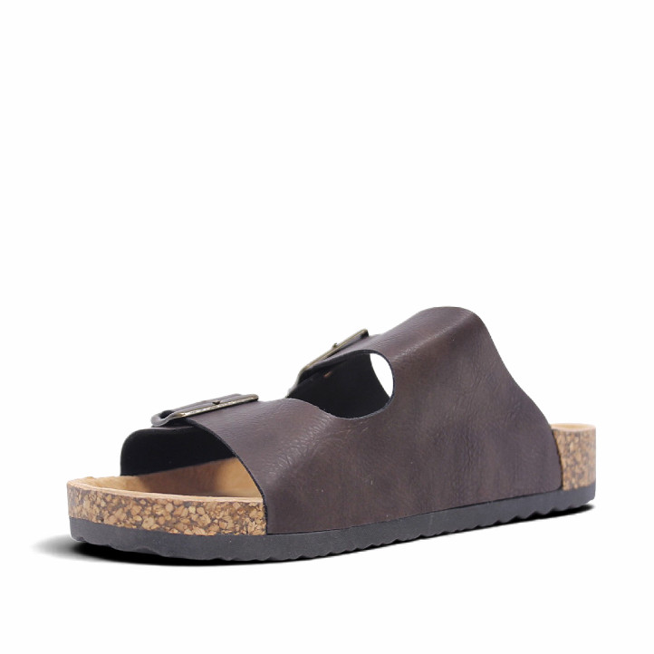 Sandalias Querol estilo bio marrones con doble hebilla y suela efecto corcho - Querol online