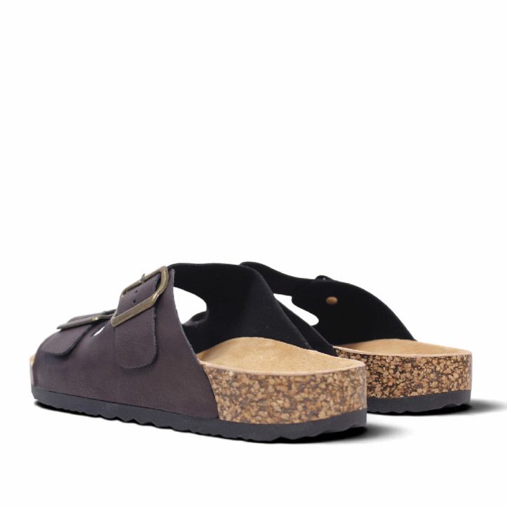 Sandalias Querol estilo bio marrones con doble hebilla y suela efecto corcho - Querol online