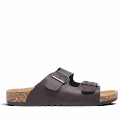 Sandalias Querol estilo bio marrones con doble hebilla y suela efecto corcho - Querol online