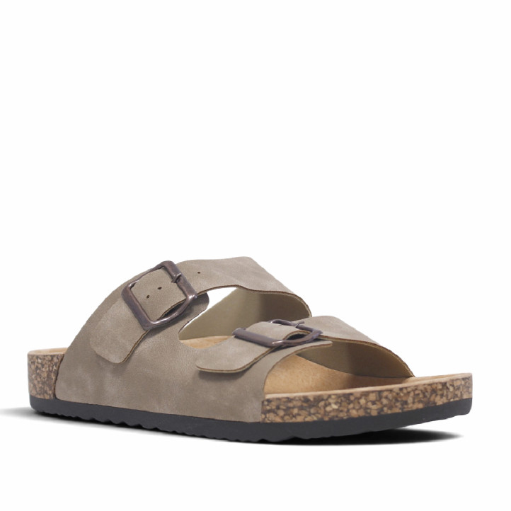 Sandalias Stay estilo bio taupe con doble hebilla y suela efecto corcho - Querol online