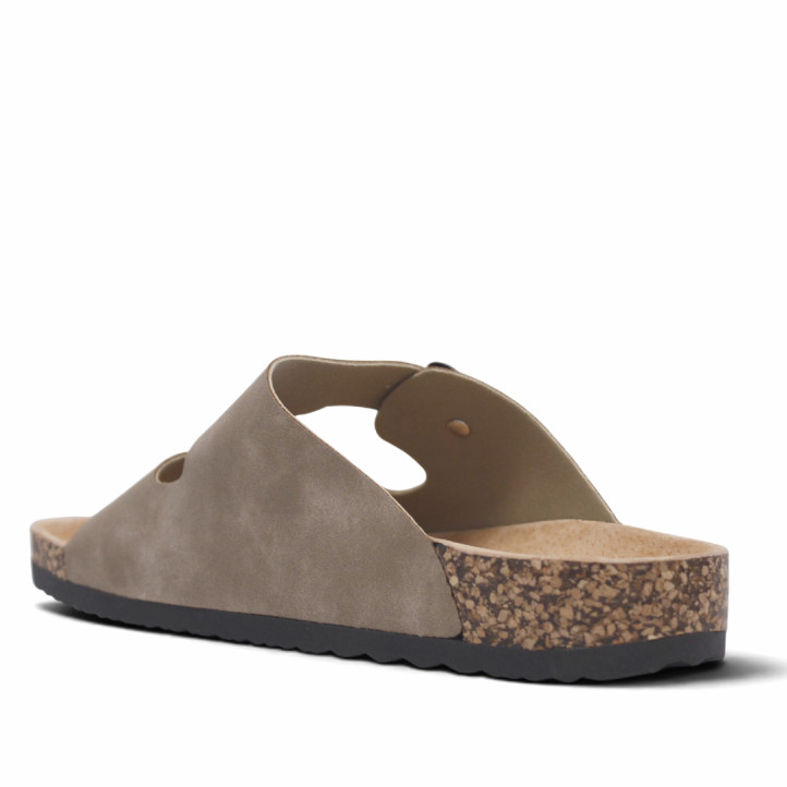 Sandalias Stay estilo bio taupe con doble hebilla y suela efecto corcho - Querol online