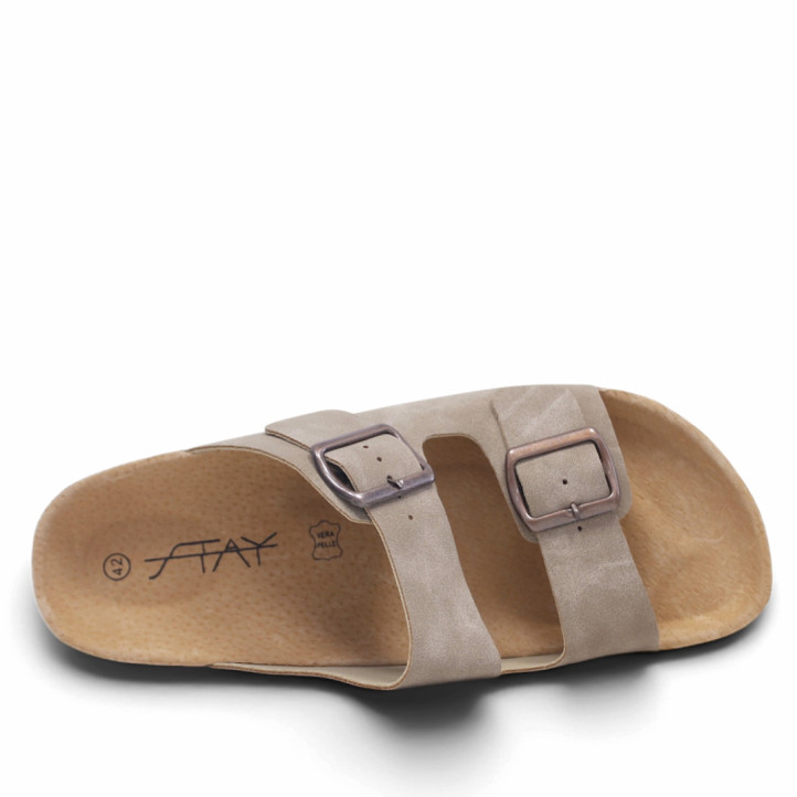 Sandalias Stay estilo bio taupe con doble hebilla y suela efecto corcho - Querol online
