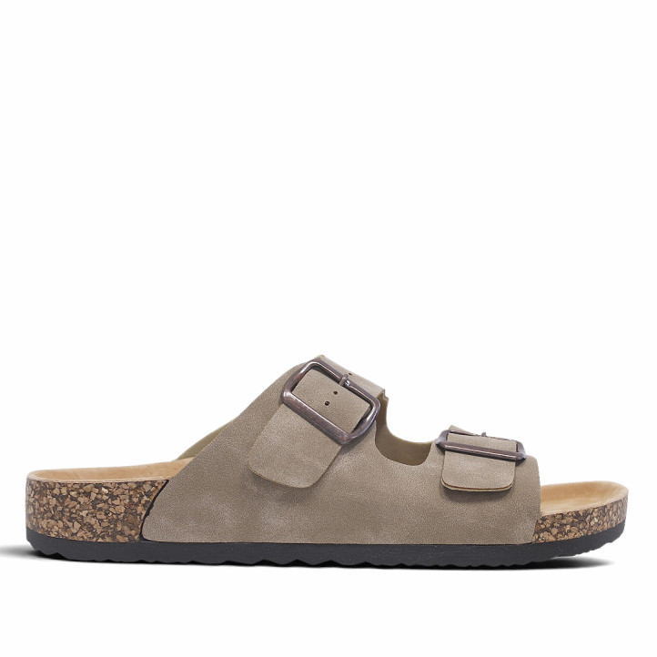 Sandàlies Stay estil taupe amb doble sivella i sola efecte suro - Querol online