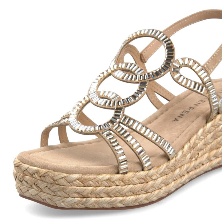 Sandalias cuña Alma en pena beige con tiras redondas con brillantes efecto espejo - Querol online