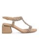 Sandalias tacón Alma en pena beige con tira en forma de t con pedrería - Querol online