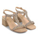 Sandalias tacón Alma en pena beige con tira en forma de t con pedrería - Querol online