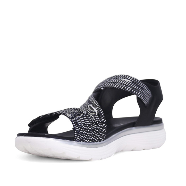 Sandalias planas Amarpies negras con elásticos y cierre de velcro - Querol online