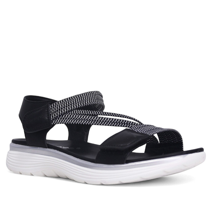 Sandalias planas Amarpies negras con elásticos y cierre de velcro - Querol online